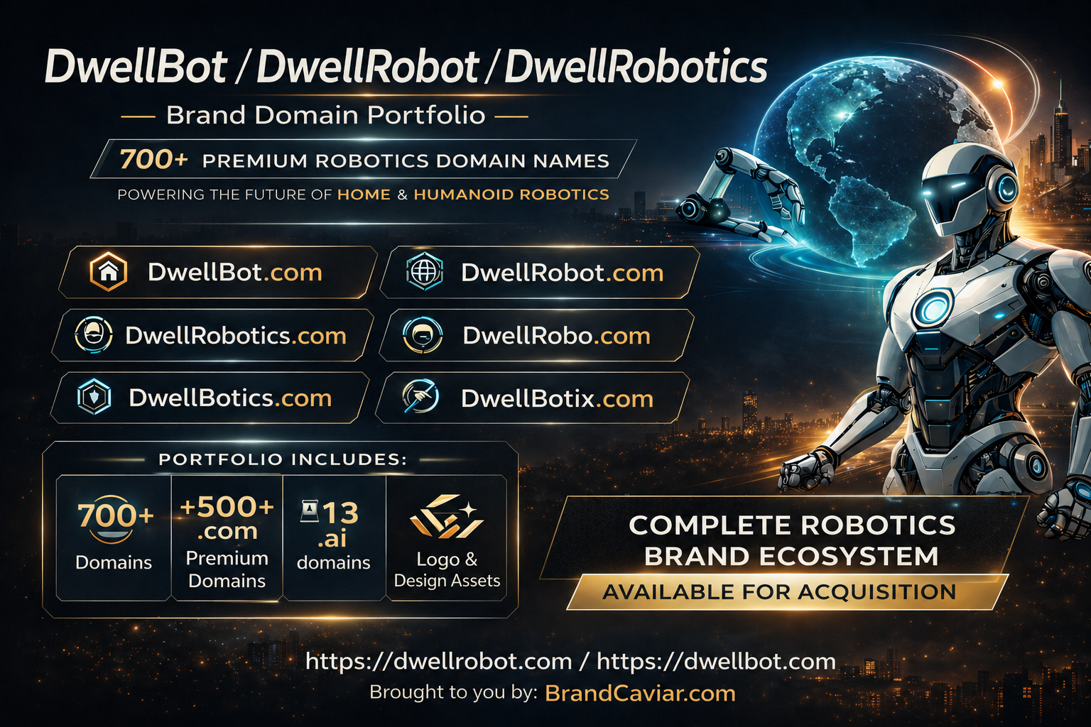 DwellRobot and DwellRobotics domain portfolio preview including core domains and acquisition summary